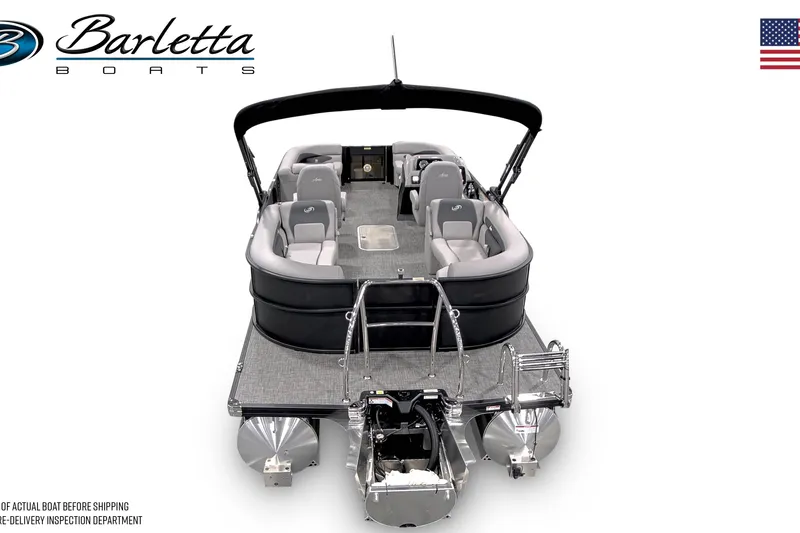 Slide: The Image of 2026 Barletta A22QC pontoon boat with sleek design and spacious seating. - 3