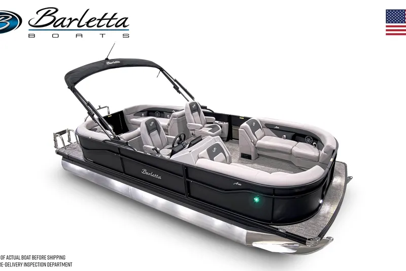 Slide: The Image of 2026 Barletta A22QC pontoon boat with sleek design and spacious seating. - 5