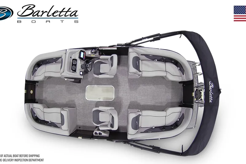 Slide: The Image of 2026 Barletta A22QC pontoon boat, top view, showcasing spacious seating and modern design. - 7
