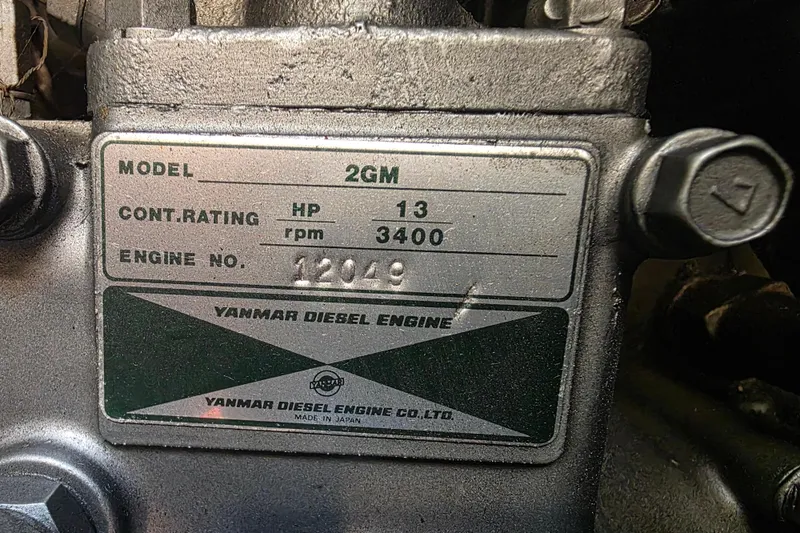 Slide: The Image of Yanmar 2GM diesel engine label on 1985 Express Yachting Express 30. - 6