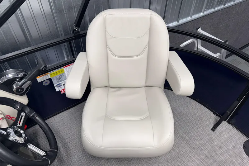 Slide: The Image of Captain's chair on 2026 SunChaser Vista 16 LR boat, featuring sleek design and comfortable seating. - 6