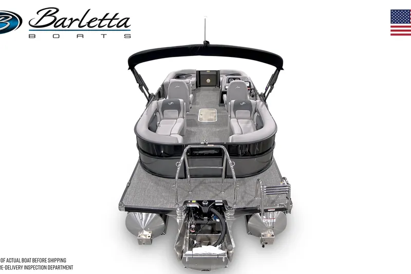 Slide: The Image of 2026 Barletta A22QC pontoon boat with spacious seating and sleek design. - 3