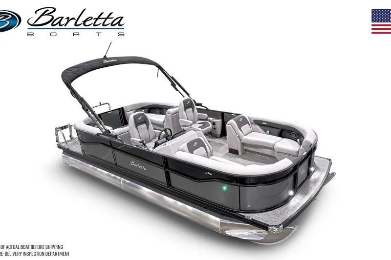 Slide: The Image of 2026 Barletta A22QC pontoon boat with sleek design and comfortable seating. - 5