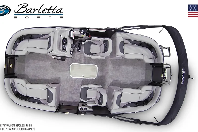 Slide: The Image of 2026 Barletta A22QC pontoon boat interior, featuring spacious seating and modern design. - 7