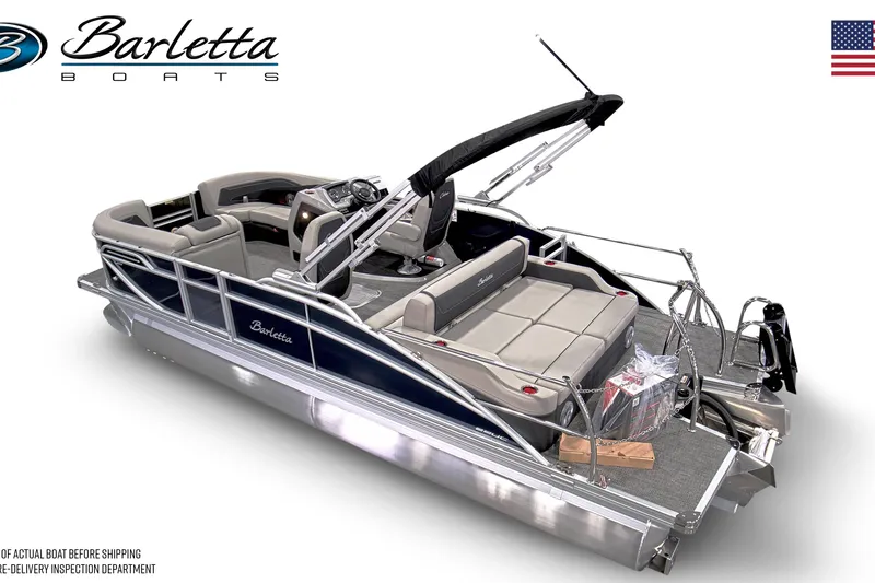 Slide: The Image of 2026 Barletta C22UC pontoon boat with sleek design and spacious seating. - 2