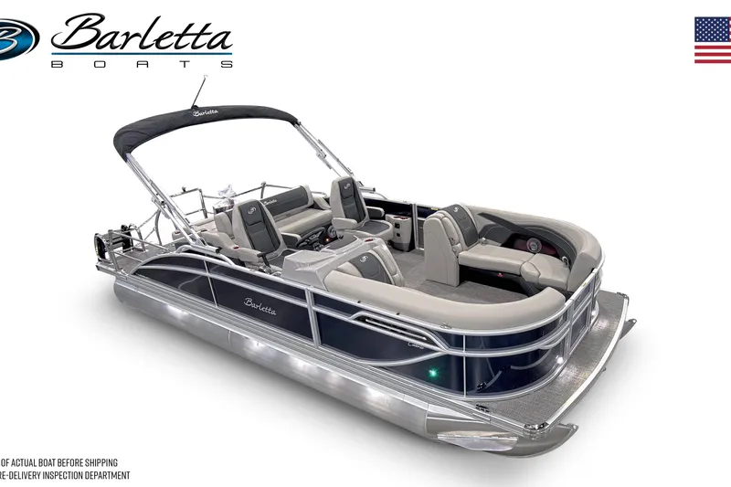 Slide: The Image of 2026 Barletta C22UC pontoon boat with sleek design and comfortable seating. - 5