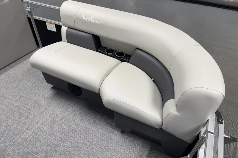 Slide: The Image of Luxurious seating on 2026 SunChaser Vista 18 LR pontoon boat with cup holders. - 14