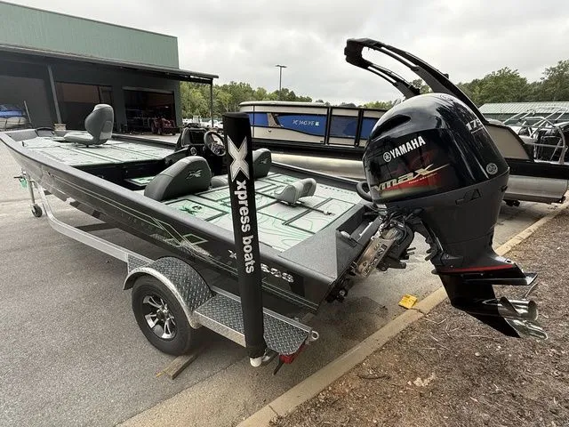 Slide: The Image of 2023 Xpress Boats X19 PRO with Yamaha engine, parked on a trailer. - 3