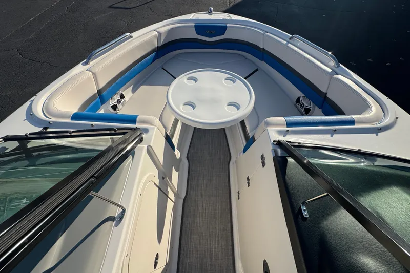 Slide: The Image of 2018 Chaparral Vortex 203 VRX boat interior with seating and table. - 22
