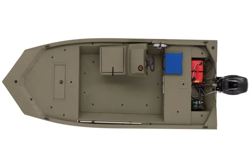 Slide: The Image of 2026 Tracker Grizzly 1648 S boat, top view, showcasing layout and features. - 4