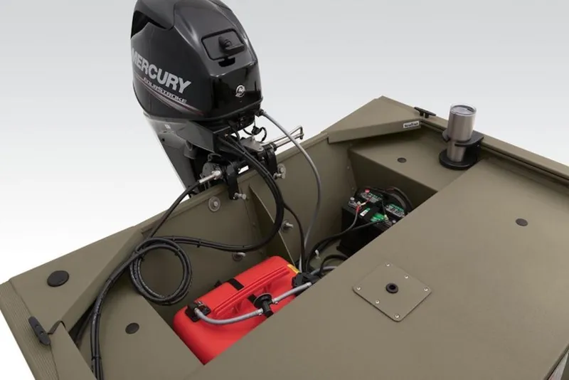 Slide: The Image of 2026 Tracker Grizzly 1648 S boat with Mercury outboard motor and fuel tank. - 9