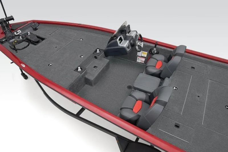 Slide: The Image of 2026 Tracker Pro Team 175 TXW boat interior with seating and steering console. - 10