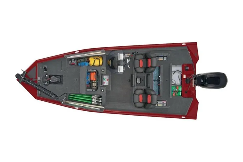 Slide: The Image of Top view of 2026 Tracker Pro Team 175 TXW fishing boat layout. - 12