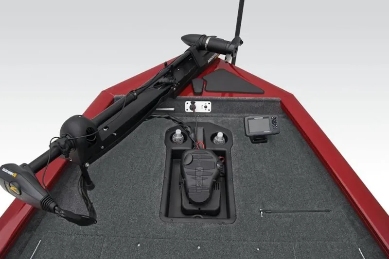 Slide: The Image of 2026 Tracker Pro Team 175 TXW boat deck with trolling motor and fish finder. - 6