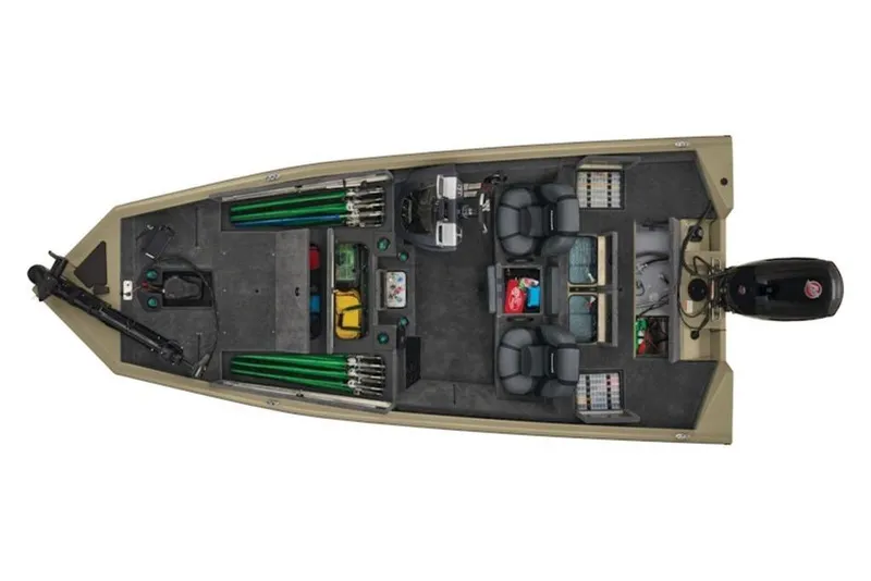 Slide: The Image of Top view of 2026 Tracker Pro Team 195 fishing boat interior layout. - 5