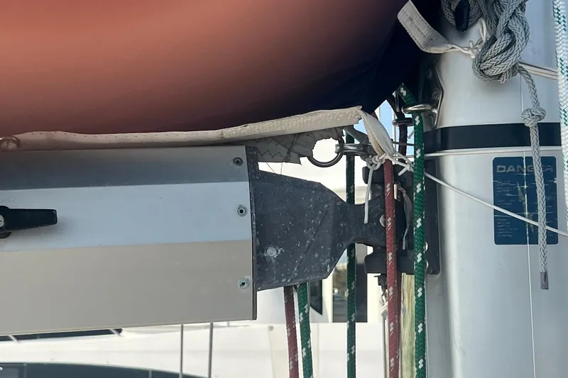 Slide: The Image of Close-up of rigging on a 1994 Island Packet 44 cutter sailboat. - 19