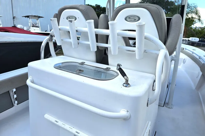Slide: The Image of 2021 Sportsman Masters 267OE Bay Boat with rod holders and seating. - 27