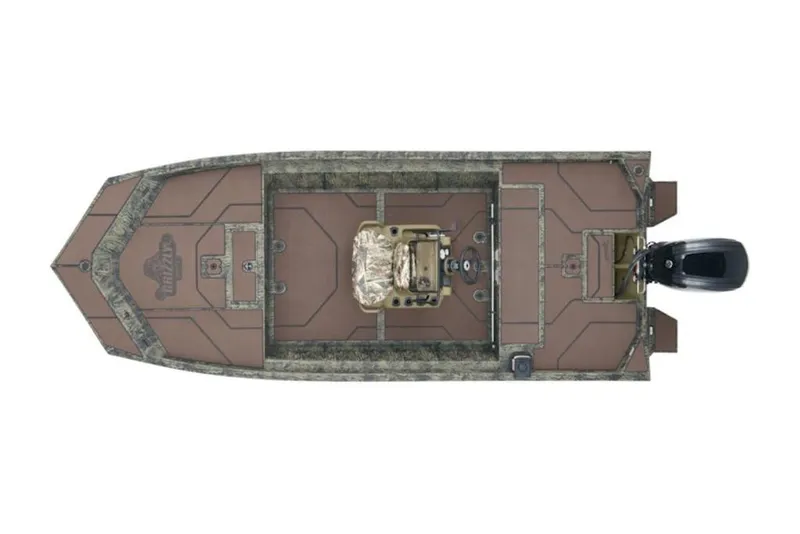 Slide: The Image of Top view of 2026 Tracker Grizzly 1860 Center Console boat with camouflage design. - 12