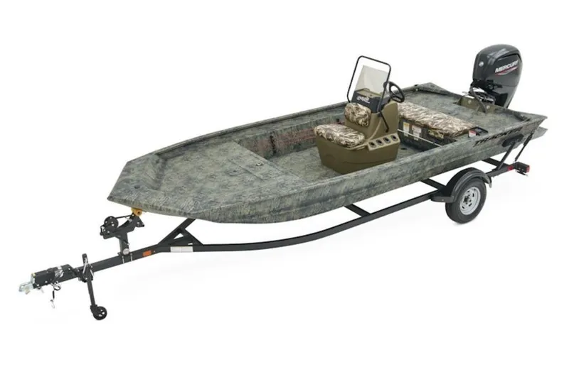 Slide: The Image of 2026 Tracker Grizzly 1860 Center Console boat on trailer, featuring camouflage design. - 3