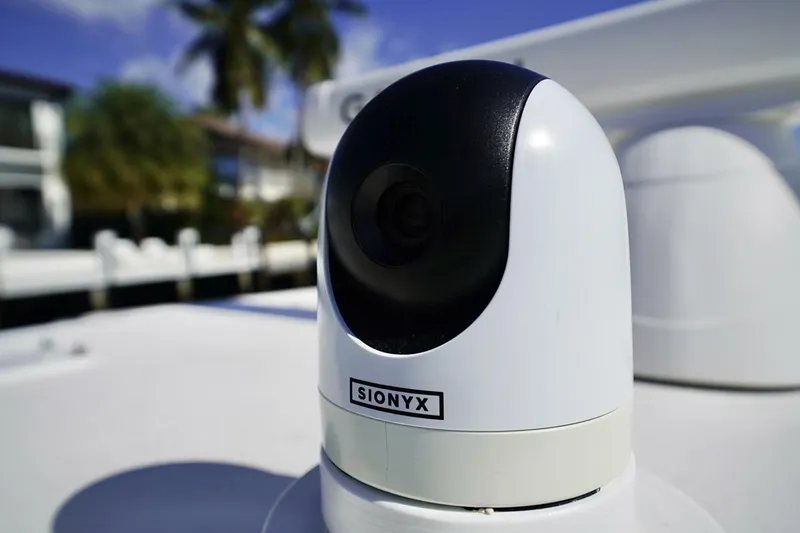 Slide: The Image of Close-up of a 2024 Invincible 35 Catamaran's stainless steel hardware detail. - 19