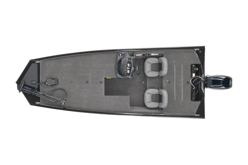 Slide: The Image of 2025 Tracker Pro 170 boat, top view, featuring dual seats and motor. - 3