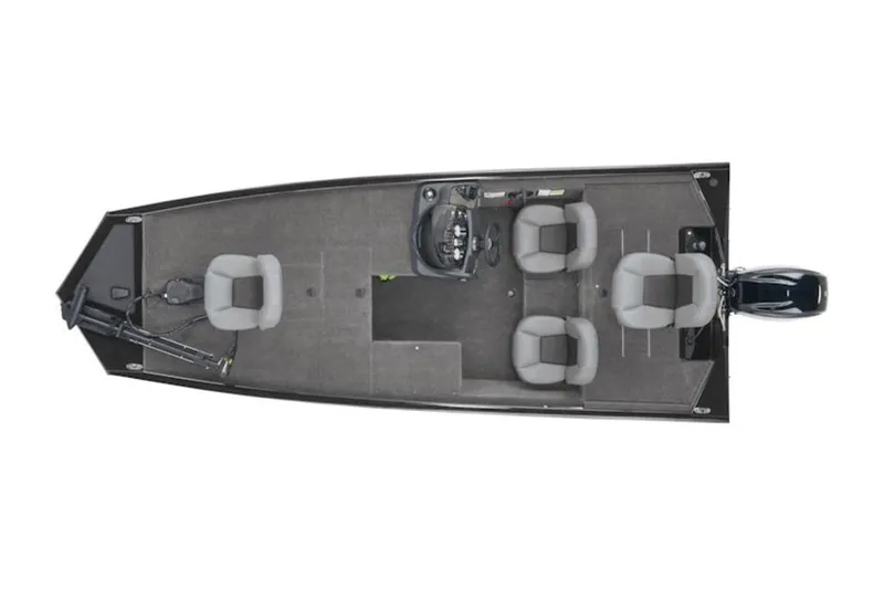 Slide: The Image of Top view of 2025 Tracker Pro 170 boat with seating and motor. - 4