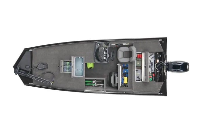 Slide: The Image of 2025 Tracker Pro 170 boat interior layout with seating, storage, and fishing equipment. - 5