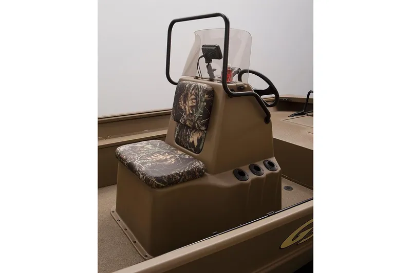 Slide: The Image of Manufacturer Provided Image: 2020 G3 Gator Tough 17 CC boat console with camouflage seating. - 10