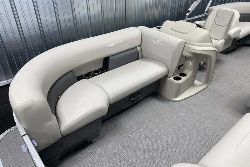 Slide: The Image of Luxurious seating in 2026 SunChaser Vista 20 LR pontoon boat interior. - 12