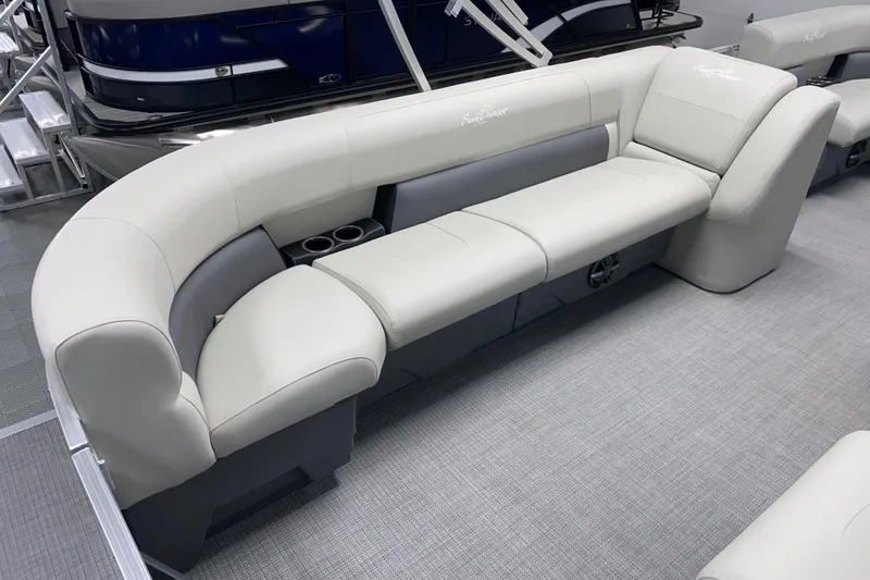 Slide: The Image of Luxurious seating on 2026 SunChaser Vista 20 LR pontoon boat, featuring elegant design and comfort. - 4