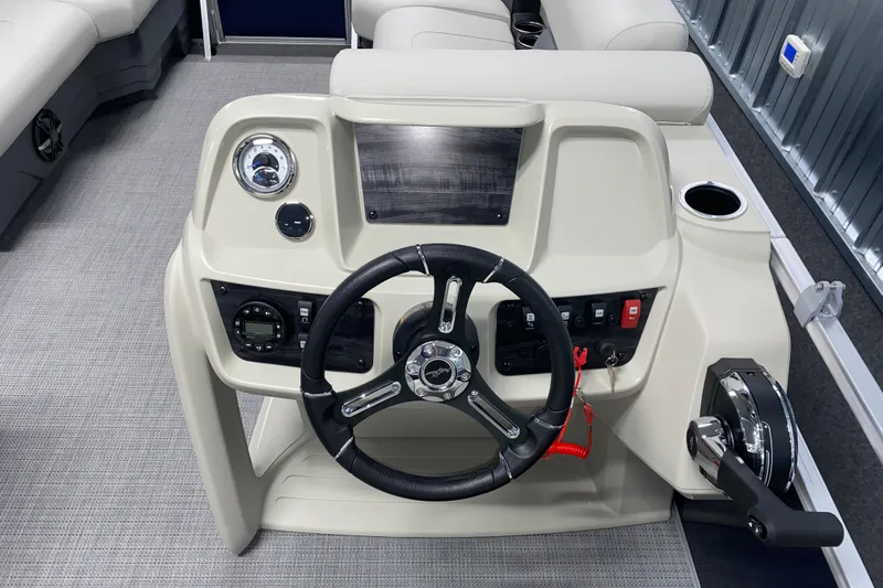 Slide: The Image of Steering console of 2026 SunChaser Vista 20 LR pontoon boat with modern controls. - 8