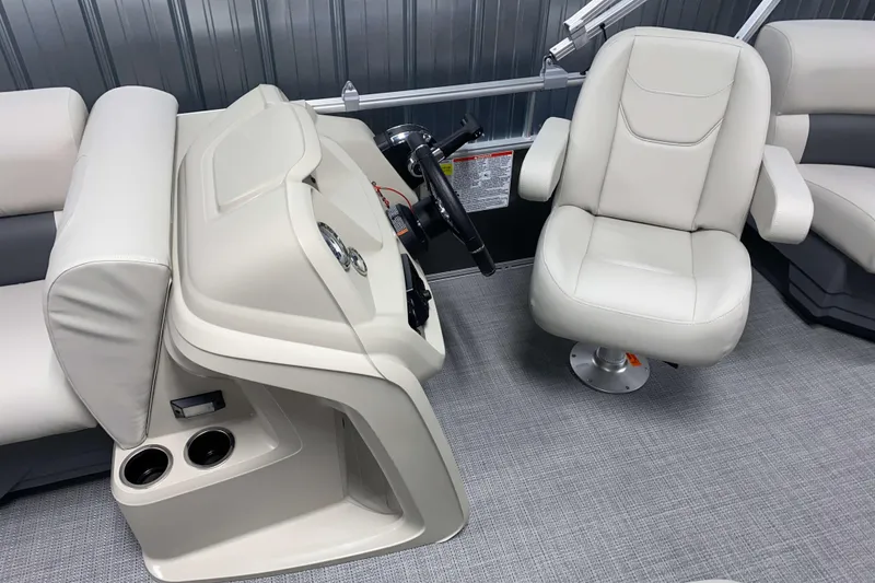 Slide: The Image of Captain's seat and helm of 2026 SunChaser Vista 18 LR pontoon boat. - 7