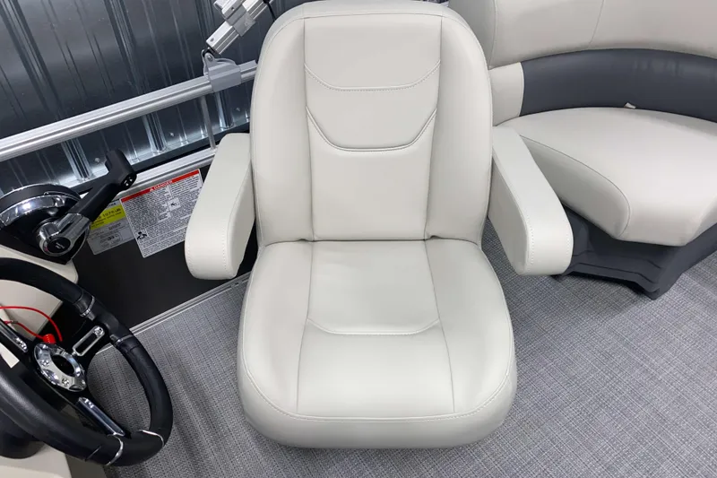 Slide: The Image of Captain's chair in 2026 SunChaser Vista 18 LR pontoon boat, featuring sleek design and comfort. - 8