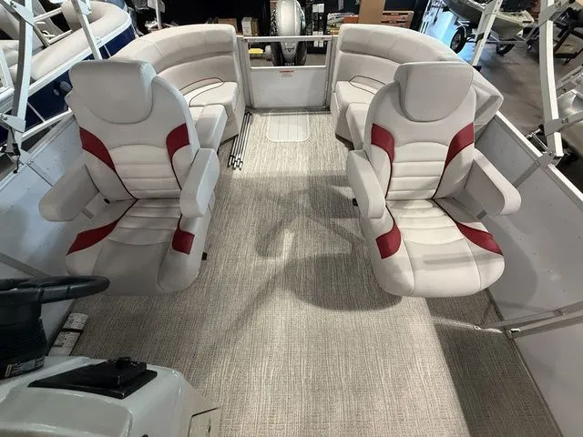 Slide: The Image of 2023 SunCatcher Select 20RC boat interior with plush seating and modern design. - 5