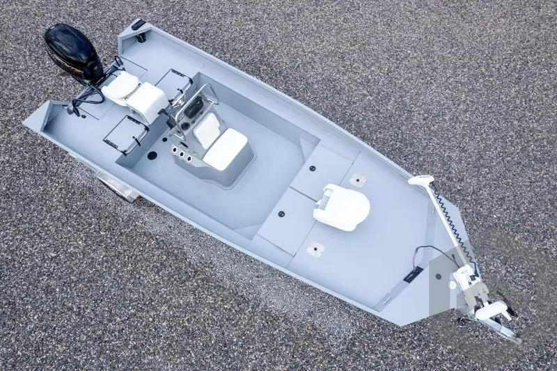 Slide: The Image of 2026 G3 Bay 20 boat, aerial view, featuring sleek design and modern seating. - 48