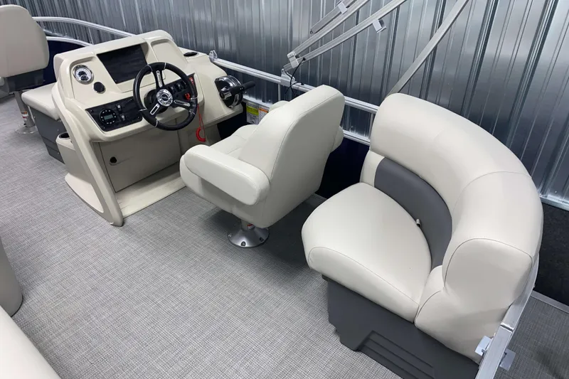 Slide: The Image of Interior of 2026 SunChaser Vista 18 Fish boat with modern helm and seating. - 3