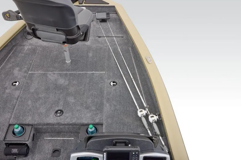 Slide: The Image of 2026 Tracker Pro Team 175 boat interior with fishing rods and seating. - 13