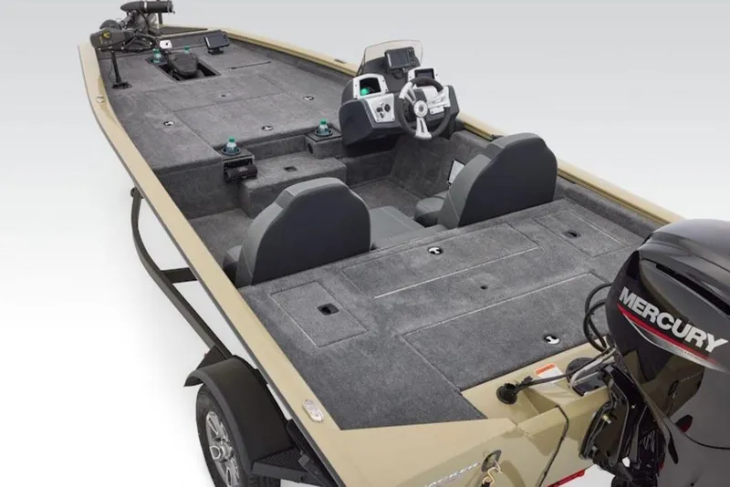 Slide: The Image of 2026 Tracker Pro Team 175 boat with Mercury engine, spacious interior, and modern controls. - 5