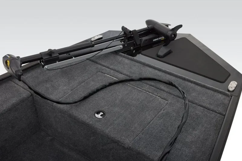 Slide: The Image of 2026 Tracker Panfish 17 boat deck with Minn Kota trolling motor. - 13