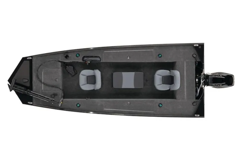 Slide: The Image of 2026 Tracker Panfish 17 boat, top view, featuring dual seats and motor. - 20