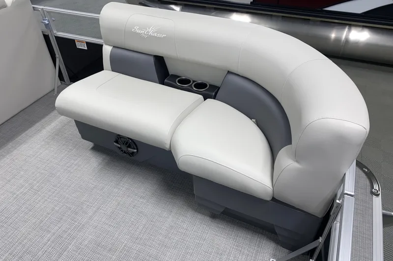 Slide: The Image of Luxurious seating on 2026 SunChaser Vista 20 CRB pontoon boat with cup holders. - 11