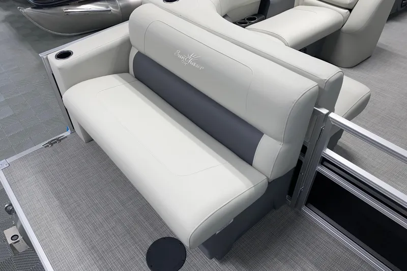 Slide: The Image of 2026 SunChaser Vista 20 CRB boat seating with cup holders and elegant design. - 4