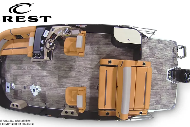Slide: The Image of Top view of 2026 Crest Conquest 230 SLSC boat with tan seating and modern design. - 7