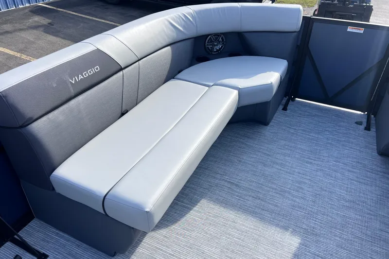 Slide: The Image of Luxurious seating on 2026 Viaggio V 20U boat, featuring sleek gray upholstery. - 18