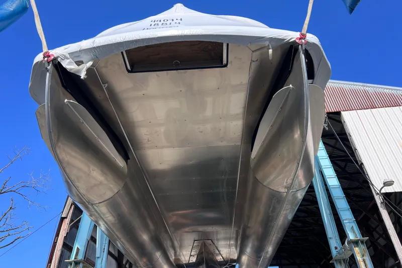 Slide: The Image of Underneath view of a 2026 Viaggio V 20U boat, showcasing its sleek aluminum hull design. - 3