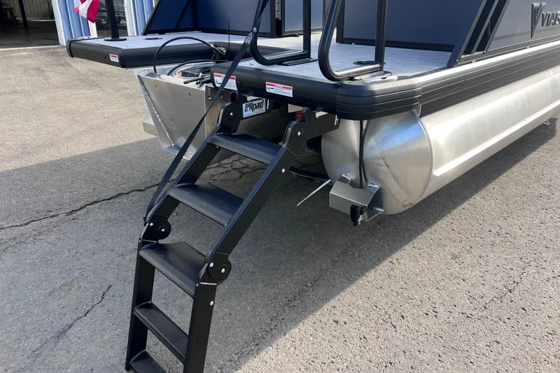 Slide: The Image of 2026 Viaggio V 20U pontoon boat with foldable ladder on a concrete surface. - 9