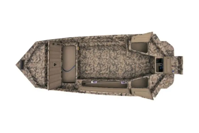 Slide: The Image of 2026 Havoc 1756 boat interior, camouflage design, spacious layout, storage compartments. - 10