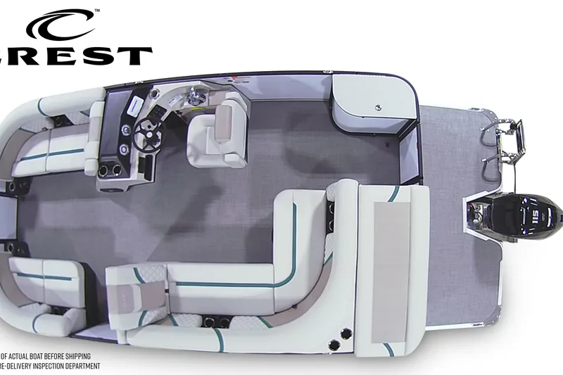 Slide: The Image of Top view of 2026 Crest Conquest 210 L pontoon boat with spacious seating and modern design. - 7