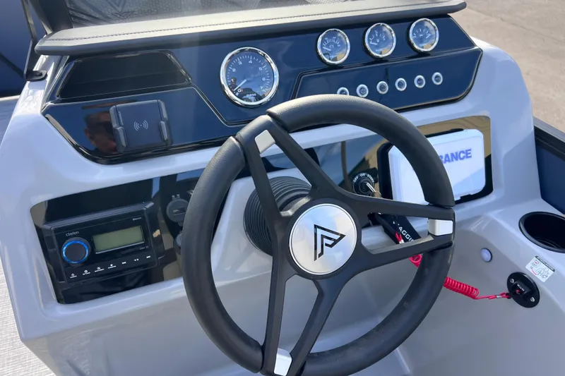 Slide: The Image of 2026 Viaggio V 20U boat dashboard with steering wheel and control panel. - 10
