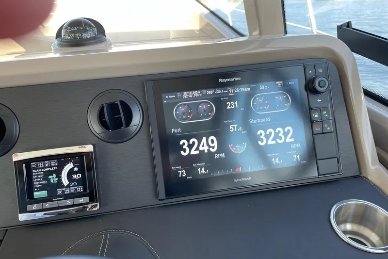 Slide: The Image of Luxurious cabin interior of 2017 Sea Ray Sundancer 460 yacht with cozy bed and elegant decor. - 40